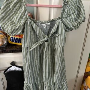Speechless Olive and White Striped Mini Dress